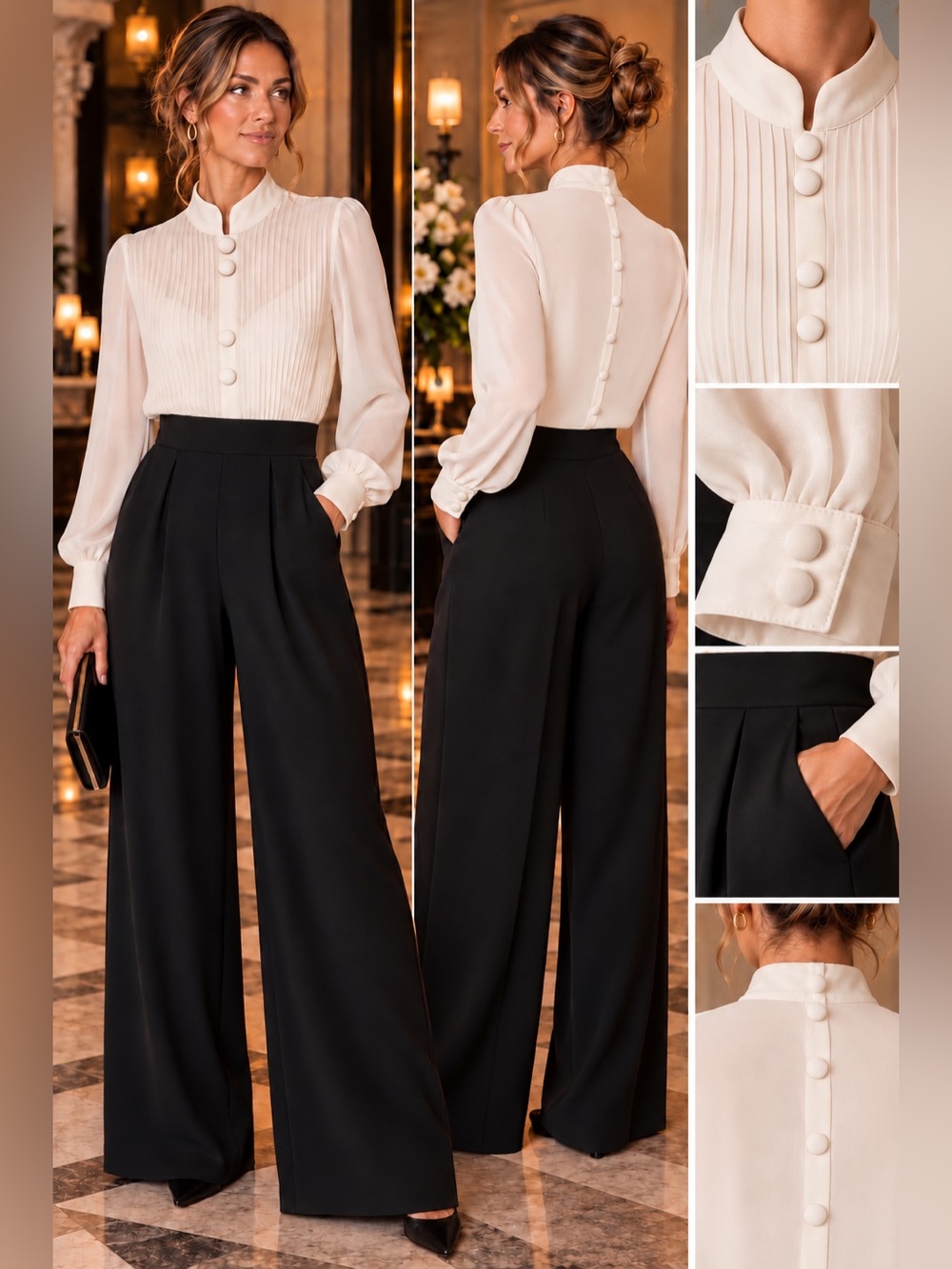 Vintage 80’s karin stevens Black Wide-Leg High-Waist Jumpsuit
